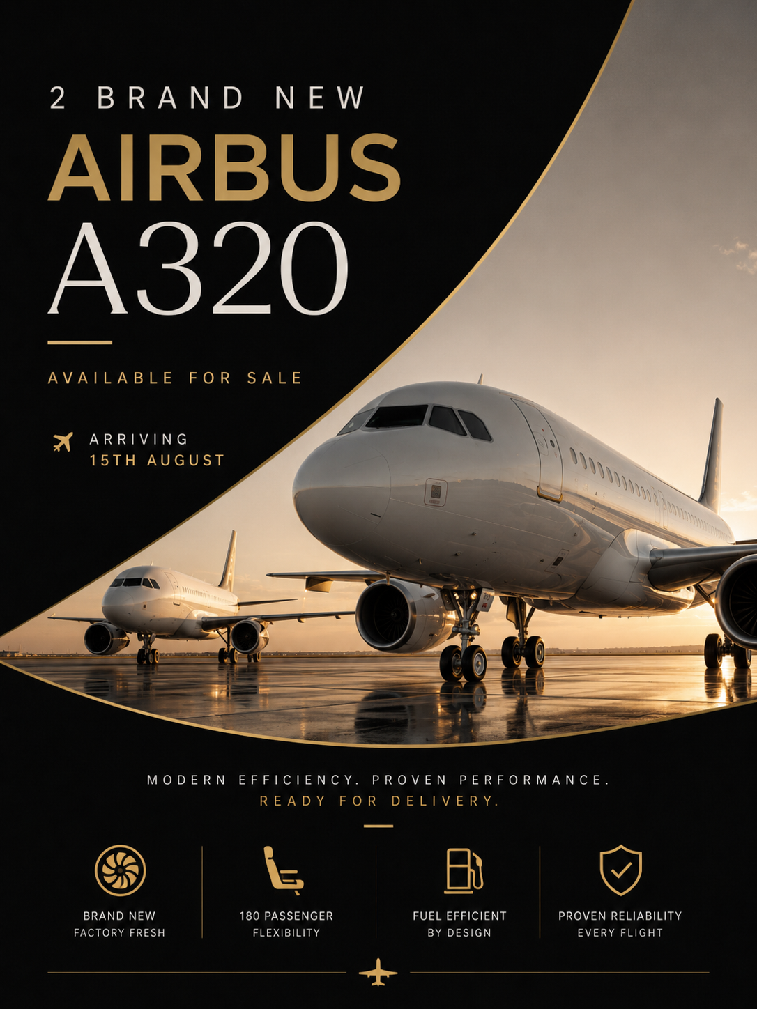 2 brand new Airbus A320 available for sale, arriving 15th August